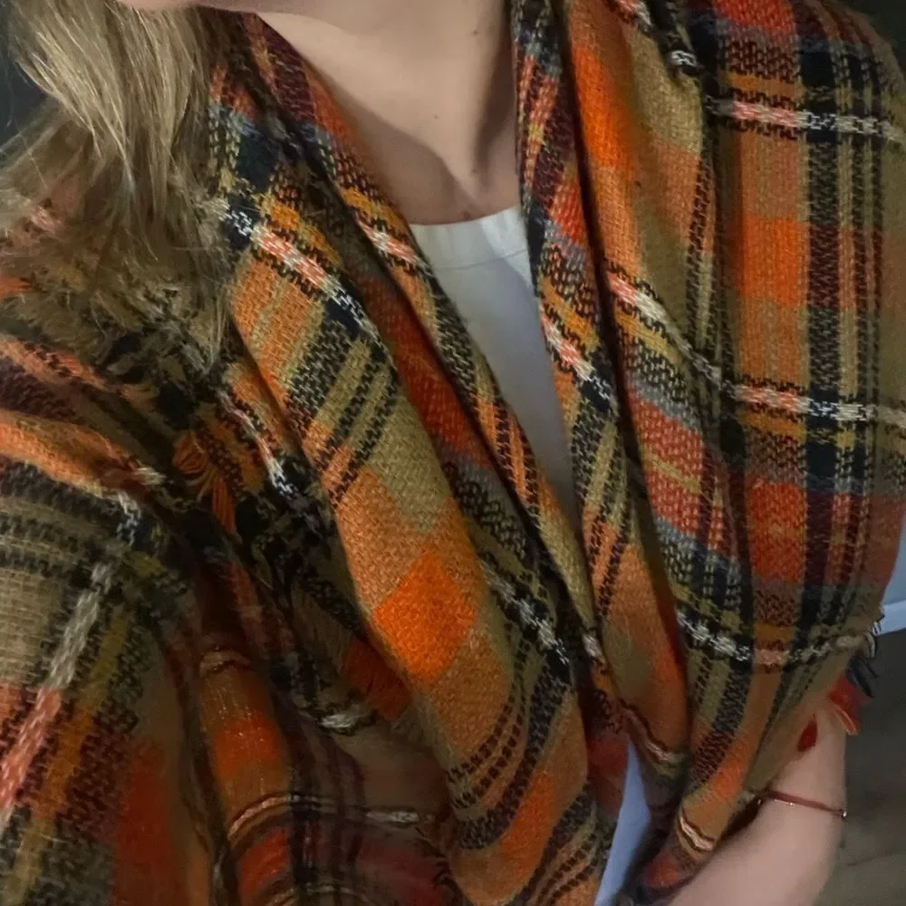 🔥3/$12 SALE Blanket Scarf 52x54 Orange Navy White Tan